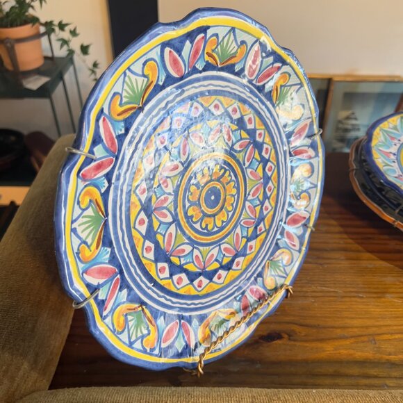 Amalfi Pottery Hand Painted Floral Decorative Plate Multicolor Blue Yellow - Picture 5 of 6
